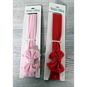 2 New Wee Ones Hair Headband Bow Size 3 Red & Pink Soft Knit Stretch Comfort